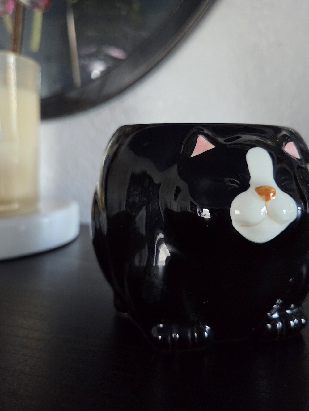 Cat Mug Black White Smiling Fat Cute Chunky Kitty